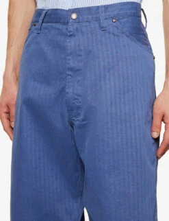 Painter Wide-leg Mid-rise Cotton Trousers -KOOPES Clothing Shop R04162323 BLUE ALT04