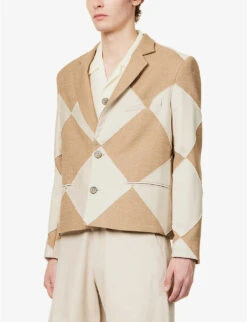 Naimbana Diamond-pattern Wool Blazer -KOOPES Clothing Shop R04162392 CREAMBEIGE ALT02