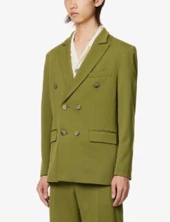 Mark Rothko Double-breasted Relaxed-fit Stretch Woven-blend Blazer -KOOPES Clothing Shop R04162393 GREEN ALT02