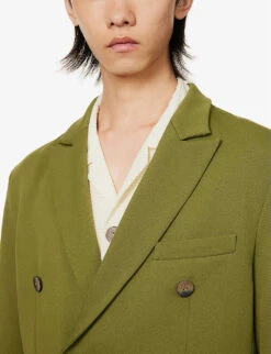 Mark Rothko Double-breasted Relaxed-fit Stretch Woven-blend Blazer -KOOPES Clothing Shop R04162393 GREEN ALT05