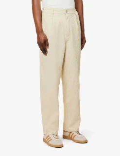 Cosmic Seersucker-texture Straight-leg Relaxed-fit Stretch-cotton Trousers -KOOPES Clothing Shop R04164479 ECRU ALT02