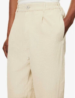 Cosmic Seersucker-texture Straight-leg Relaxed-fit Stretch-cotton Trousers -KOOPES Clothing Shop R04164479 ECRU ALT04
