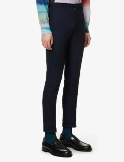 PAUL SMITH Centre-crease Cuffed-hem, Regular-fit Tapered-leg Wool Trousers -KOOPES Clothing Shop R04165098 VERYDARKNAVY ALT02