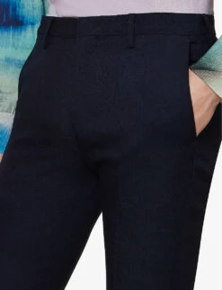 PAUL SMITH Centre-crease Cuffed-hem, Regular-fit Tapered-leg Wool Trousers -KOOPES Clothing Shop R04165098 VERYDARKNAVY ALT04