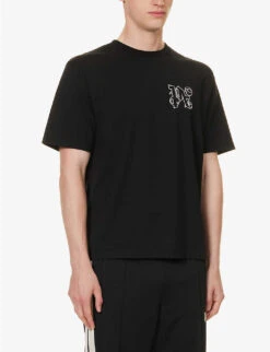 Palm Angels Logo-embroidered Cotton-jersey T-shirt -KOOPES Clothing Shop R04166041 BLACKOFFWHITE ALT02