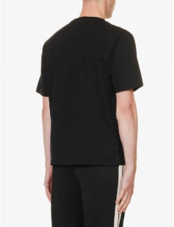 Palm Angels Logo-embroidered Cotton-jersey T-shirt -KOOPES Clothing Shop R04166041 BLACKOFFWHITE ALT03