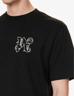 Palm Angels Logo-embroidered Cotton-jersey T-shirt -KOOPES Clothing Shop R04166041 BLACKOFFWHITE ALT04