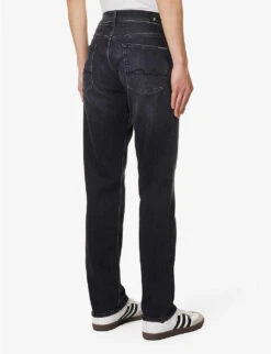 7 For All Mankind Standard Stretch Tek Straight-leg Stretch-denim Jeans -KOOPES Clothing Shop R04167696 BLACK ALT03