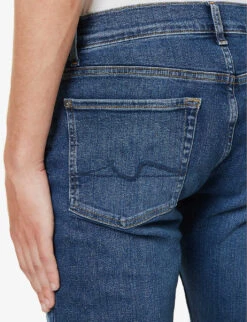 7 For All Mankind Slimmy Brand-patch Regular-fit Stretch-denim Jeans -KOOPES Clothing Shop R04167700 MIDBLUE ALT05