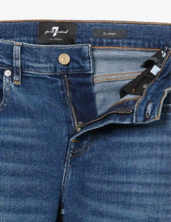 7 For All Mankind Slimmy Brand-patch Regular-fit Stretch-denim Jeans -KOOPES Clothing Shop R04167700 MIDBLUE ALT06