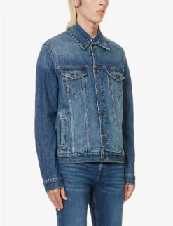 7 For All Mankind Perfect Faded-wash Regular-fit Stretch-denim Jacket -KOOPES Clothing Shop R04167723 MIDBLUE ALT02