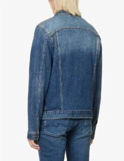 7 For All Mankind Perfect Faded-wash Regular-fit Stretch-denim Jacket -KOOPES Clothing Shop R04167723 MIDBLUE ALT03