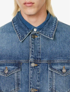 7 For All Mankind Perfect Faded-wash Regular-fit Stretch-denim Jacket -KOOPES Clothing Shop R04167723 MIDBLUE ALT04