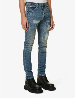 Repair Tapered-leg Low-rise Stretch-denim Jeans -KOOPES Clothing Shop R04168525 DKINDIGO ALT02