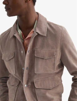 Reiss Ballina Patch-pocket Suede Jacket -KOOPES Clothing Shop R04168849 TAUPE ALT04