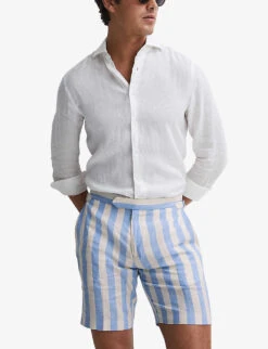 Reiss Fresno Striped Linen-blend Shorts -KOOPES Clothing Shop R04168965 BLUEMULTI ALT02