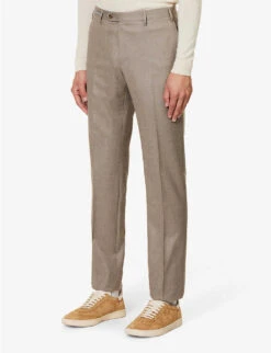 CORNELIANI Flannel-pattern Pressed-crease Straight-leg Regular-fit Wool Trousers -KOOPES Clothing Shop R04170929 BEIGE ALT02