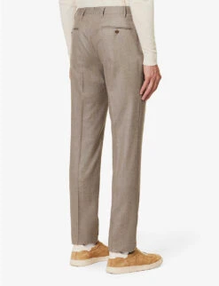 CORNELIANI Flannel-pattern Pressed-crease Straight-leg Regular-fit Wool Trousers -KOOPES Clothing Shop R04170929 BEIGE ALT03
