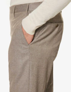 CORNELIANI Flannel-pattern Pressed-crease Straight-leg Regular-fit Wool Trousers -KOOPES Clothing Shop R04170929 BEIGE ALT04