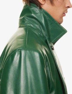 Bally Double-breasted Waist-adjuster Leather Trench Coat 14 Bally Double-breasted Waist-adjuster Leather Trench Coat -KOOPES Clothing Shop R04170947 KELLYGREEN ALT05