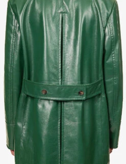Bally Double-breasted Waist-adjuster Leather Trench Coat 15 Bally Double-breasted Waist-adjuster Leather Trench Coat -KOOPES Clothing Shop R04170947 KELLYGREEN ALT06