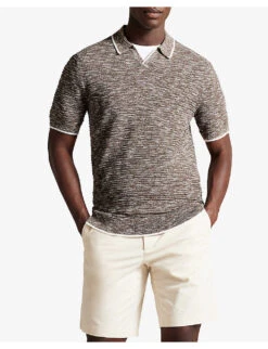 Ted Baker Plantr Marbled-texture Recycled-cotton Polo Shirt -KOOPES Clothing Shop R04173332 DKBROWN ALT02
