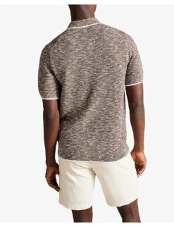 Ted Baker Plantr Marbled-texture Recycled-cotton Polo Shirt -KOOPES Clothing Shop R04173332 DKBROWN ALT03