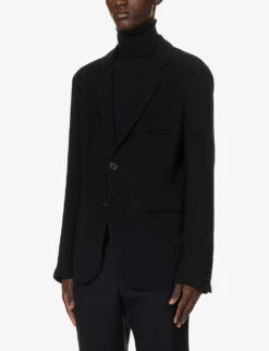 Giorgio Armani Single-breasted Notched-lapel Wool-blend Jacket 10 Giorgio Armani Single-breasted Notched-lapel Wool-blend Jacket -KOOPES Clothing Shop R04173383 BLACKBEAUTY ALT02