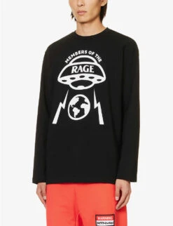 Brand-print Crewneck Cotton-jersey T-shirt -KOOPES Clothing Shop R04173416 BLACK ALT02