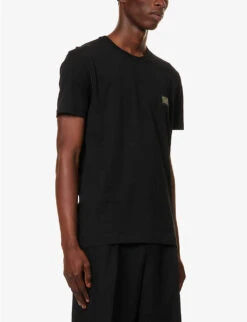 Dolce & Gabbana Brand-plaque Crewneck Cotton-jersey T-shirt -KOOPES Clothing Shop R04174019 BLACK ALT02