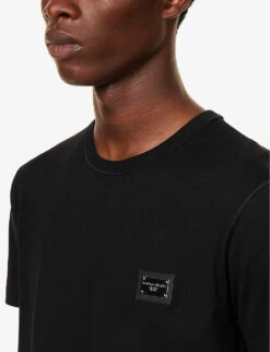 Dolce & Gabbana Brand-plaque Crewneck Cotton-jersey T-shirt -KOOPES Clothing Shop R04174019 BLACK ALT04