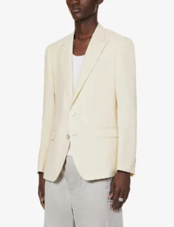 Dolce & Gabbana Single-breasted Peak-lapel Regular-fit Linen, Cotton And Silk-blend Blazer -KOOPES Clothing Shop R04174028 CREAM ALT02