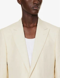 Dolce & Gabbana Single-breasted Peak-lapel Regular-fit Linen, Cotton And Silk-blend Blazer -KOOPES Clothing Shop R04174028 CREAM ALT04