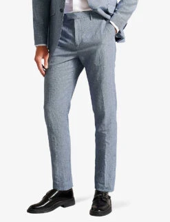Ted Baker Scopet Slim-fit Puppytooth Linen And Wool-blend Suit Trousers -KOOPES Clothing Shop R04174559 BLUE ALT02