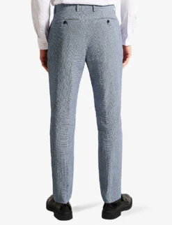 Ted Baker Scopet Slim-fit Puppytooth Linen And Wool-blend Suit Trousers -KOOPES Clothing Shop R04174559 BLUE ALT03