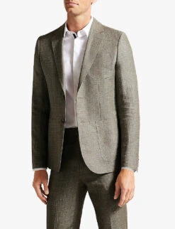 Ted Baker Taylorj Slim-fit Single-breasted Linen And Wool-blend Suit Jacket -KOOPES Clothing Shop R04174564 DKGREEN ALT02