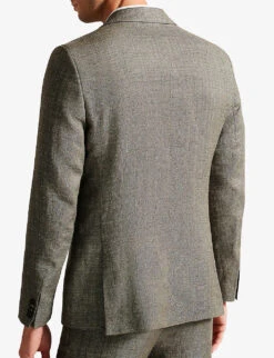 Ted Baker Taylorj Slim-fit Single-breasted Linen And Wool-blend Suit Jacket -KOOPES Clothing Shop R04174564 DKGREEN ALT03