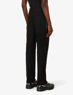 Valentino Rockstud Pressed-crease Regular-fit Straight-leg Stretch-cotton Trousers -KOOPES Clothing Shop R04181443 BLACK ALT03