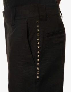 Valentino Rockstud Pressed-crease Regular-fit Straight-leg Stretch-cotton Trousers -KOOPES Clothing Shop R04181443 BLACK ALT04