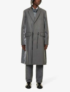 Sacai Relaxed-fit Drawstring-waist Wool Coat -KOOPES Clothing Shop R04182039 GREY ALT01