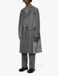 Sacai Relaxed-fit Drawstring-waist Wool Coat -KOOPES Clothing Shop R04182039 GREY ALT02