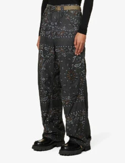 Sacai Bandana-print Wide-leg Regular-fit Cotton-twill Trousers -KOOPES Clothing Shop R04182048 GREY ALT02