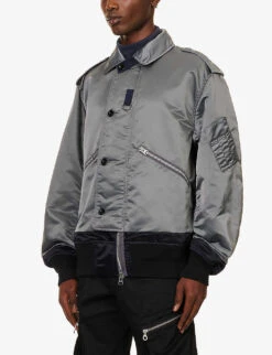 Sacai Spread-collar Boxy-fit Shell Bomber Jacket -KOOPES Clothing Shop R04182049 GREY ALT02
