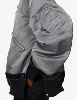 Sacai Spread-collar Boxy-fit Shell Bomber Jacket -KOOPES Clothing Shop R04182049 GREY ALT06