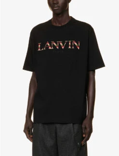 Lanvin Curb Brand-embroidered Boxy-fit Cotton-jersey T-shirt 9 Lanvin Curb Brand-embroidered Boxy-fit Cotton-jersey T-shirt -KOOPES Clothing Shop R04182745 BLACK ALT02
