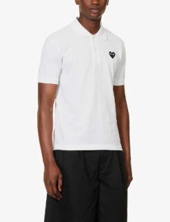 Comme Des Garçons Play Heart-print Ribbed-trim Cotton Polo Shirt -KOOPES Clothing Shop R04182759 WHITE ALT02