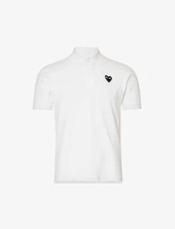 Comme Des Garçons Play Heart-print Ribbed-trim Cotton Polo Shirt