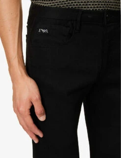 Emporio Armani Brand-patch Low-rise Slim-fit Stretch-cotton-blend Denim Jeans -KOOPES Clothing Shop R04184739 DENIMNERO ALT04
