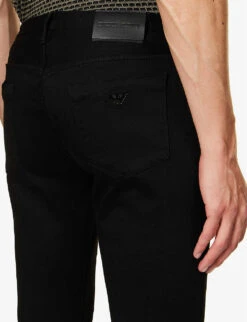 Emporio Armani Brand-patch Low-rise Slim-fit Stretch-cotton-blend Denim Jeans -KOOPES Clothing Shop R04184739 DENIMNERO ALT05