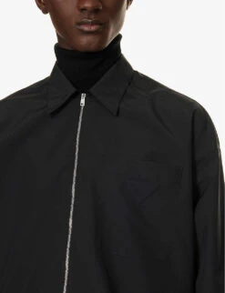 Prada Logo-plaque Spread-collar Recycled-polyamide Jacket -KOOPES Clothing Shop R04185533 NERO ALT04